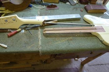 Martin Turner's Gibson Thunderbird IV  headstock repair